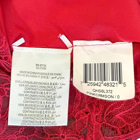 BCBGMAXAZRIA Runway Pink Lace Gray Mesh Ribbon Floral One Shoulder Dress Size 0 - Picture 7 of 12